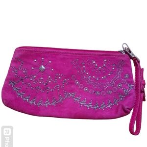 Donald J Pliner Couture Hot Pink Suede Studded Wristlet